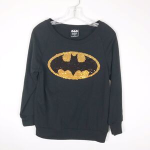 DC Comics Batman Sweatshirt Sequin Pullover Black Gold Small Unisex L/S Top Thin